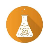 Poison bottle flat design long shadow icon. Danger liquid. Vector silhouette symbol