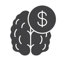 Business mind. Knowledge equal money icon. Silhouette symbol. Human brain with dollar sign. Negative space. Vector isolated illustration