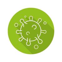 Virus flat linear long shadow icon. Bacteria, germ, bacillus. Round green microorganism. Vector line symbol