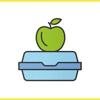 Lunchbox color icon. Apple on lunch box. Isolated vector illustration