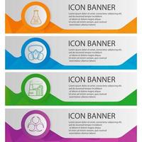 Industrial pollution banner templates set. Easy to edit. Factory, poison, biohazard symbol, gas mask. Website menu items with linear icons. Color polygonal web banner concepts. Vector backgrounds