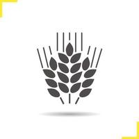 Wheat ears icon. Drop shadow barley silhouette symbol. Spikes of rye. Negative space. Vector isolated illustration