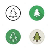 New Year and Christmas tree icon. Flat design, linear and color styles. Forest sign. Fir tree. Isolated vector illustrations