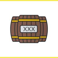 Alcohol wooden barrels color icon. Whiskey or rum barrels with xxx sign. Isolated vector illustration