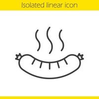 Hot sausage linear icon. Bratwurst. Thin line illustration. Steaming sausage contour symbol. Vector isolated outline drawing