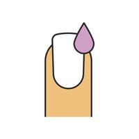 Nail polishing color icon. Woman's nail with purple polish drop. Isolated vector illustration