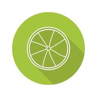 Lime slice flat linear long shadow icon. Vector line symbol