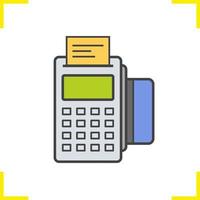 Pos terminal color icon. Store payment terminal with check and credit card. Isolated vector illustration