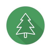 Fir tree flat linear long shadow icon. Forest sign. Vector line symbol