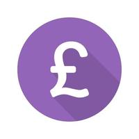 Pound sign. Flat design long shadow icon. Great Britain national currency sign. Vector silhouette symbol