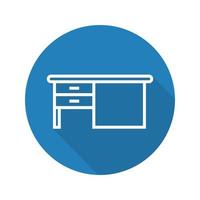 Writing desk flat linear long shadow icon. Vector line symbol