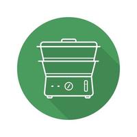 Steam cooker flat linear long shadow icon. Steamer. Vector line symbol