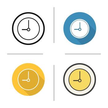 Clock icon. Flat design, linear and color styles. Time. Isolated vector illustrations