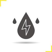 Water energy icon. Drop shadow silhouette symbol. Hydroelectric station. Negative space. Vector isolated illustration