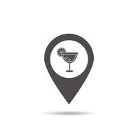 Bar location icon. Drop shadow map pointer silhouette symbol. Cafe pinpoint. Vector isolated illustration