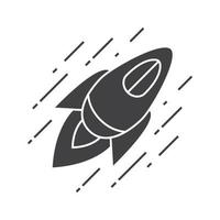 Flying spaceship icon. Silhouette symbol. Space rocket. Negative space. Vector isolated illustration