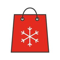 Christmas and New Year sale color icon. Shopping bag with snowflake. Isolated vector illustration