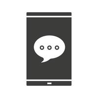 Chat box on smartphone screen icon. Silhouette symbol. Smart phone with dialogue bubble. Texting. Negative space. Vector isolated illustration