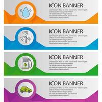 Eco technology banner templates set. Water resources, eco energy and fuel, electric car website menu items. Color polygonal web banner concepts. Vector backgrounds