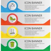 Environment protection banner templates set. Plant, water resources, cleaning and recycle service website menu items. Color polygonal web banner concepts. Vector backgrounds