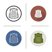 Backpack icon. Flat design, linear and color styles. Tourist's rucksack. Schoolbag. Isolated vector illustrations