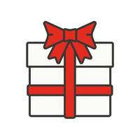 Gift box with red ribbon color icon. New Year and Christmas present. Isolated vector illustration