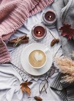 Autumn still life with  pumpkins and coffee