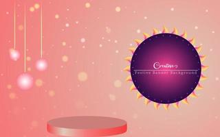 creative festive banner with decorative circle element, Pink color Glowing ball and Podium Vector, Creative festival banner for festive season promotion and advertisement. vector