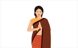 Mujeres indias en pose de namaste, ilustración de personaje sobre fondo blanco. vector