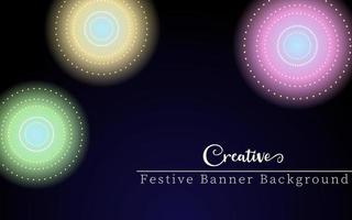 Fondo creativo con elementos de degradado radial brillantes. Banner de festival creativo para promoción y publicidad de temporada festiva. vector