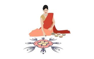 Indian Girl making rangoli character illustration on white background. vector