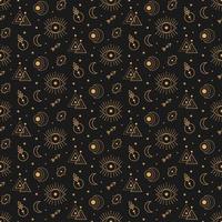 Celestial tarot astrological golden seamless pattern on dark background vector