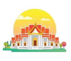 Wat Benchamabophit Bangkok, Thailand Vector Illustration