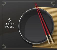 Empty plate with chopsticks on a table, vector illustration