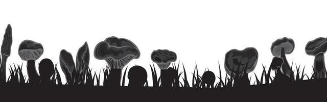 Set of editable vector foregrounds of vegetation and mushrooms