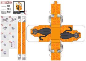 plantilla de caja naranja para halloween con gato vector