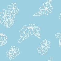 simple chamomile doodle pattern on blue background vector