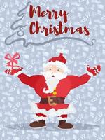 poster with christmas santa congratulates with a gift vector