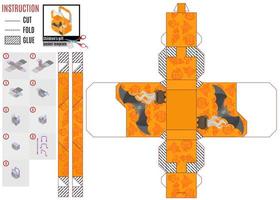 plantilla de caja naranja en halloween con un murciélago gris vector