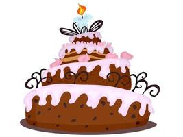 big chocolate cake with cream drawing cartoon new vector