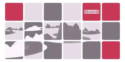 bright mosaic cubes burgundy and red with polygonal mountains vector