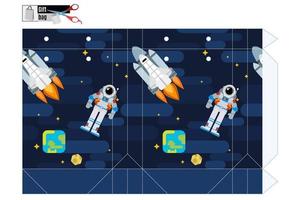 gift box with an astronaut and a space shuttle in orbit . Stock image vector