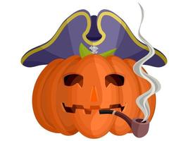 orange pumpkin pirate with a tube and a flat bright hat vector