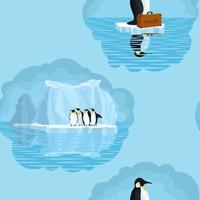 seamless light pattern with penguins and snow glaciers vector