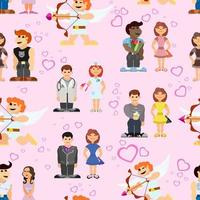 seamless pattern with couple people in love on a date and cupid vector