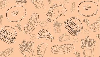 Fast food seamless background vector illustration, simple restaurant menu background