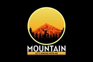 mountain let's hiking with me retro silhouette design vector