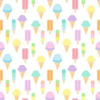 Sweet pastel seamless pattern of ice cream isolated on white background. They are colorful and suitable for wrapping paper or fabric in summer. vector