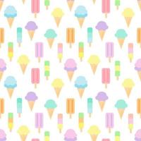 Sweet pastel seamless pattern of ice cream isolated on white background. They are colorful and suitable for wrapping paper or fabric in summer. vector