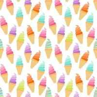 Sweet pastel seamless pattern of ice cream isolated on white background. They are colorful and suitable for wrapping paper or fabric in summer. vector